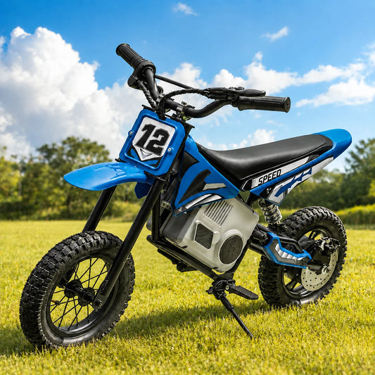 36V 350W Brushless Electric Mini Dirt Bike | Up to 25 km/h | Rear Disc Brake | Air-Filled Tyres | Key Ignition | 60 Min Ride Time | Max Load 80kg | Age 6+ | Red or Blue