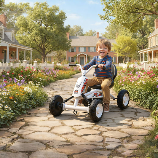 AIYAPLAY Kids Pedal Go Kart with Steel Frame, Sporty Design, for Ages 2-5 Years, White / Black