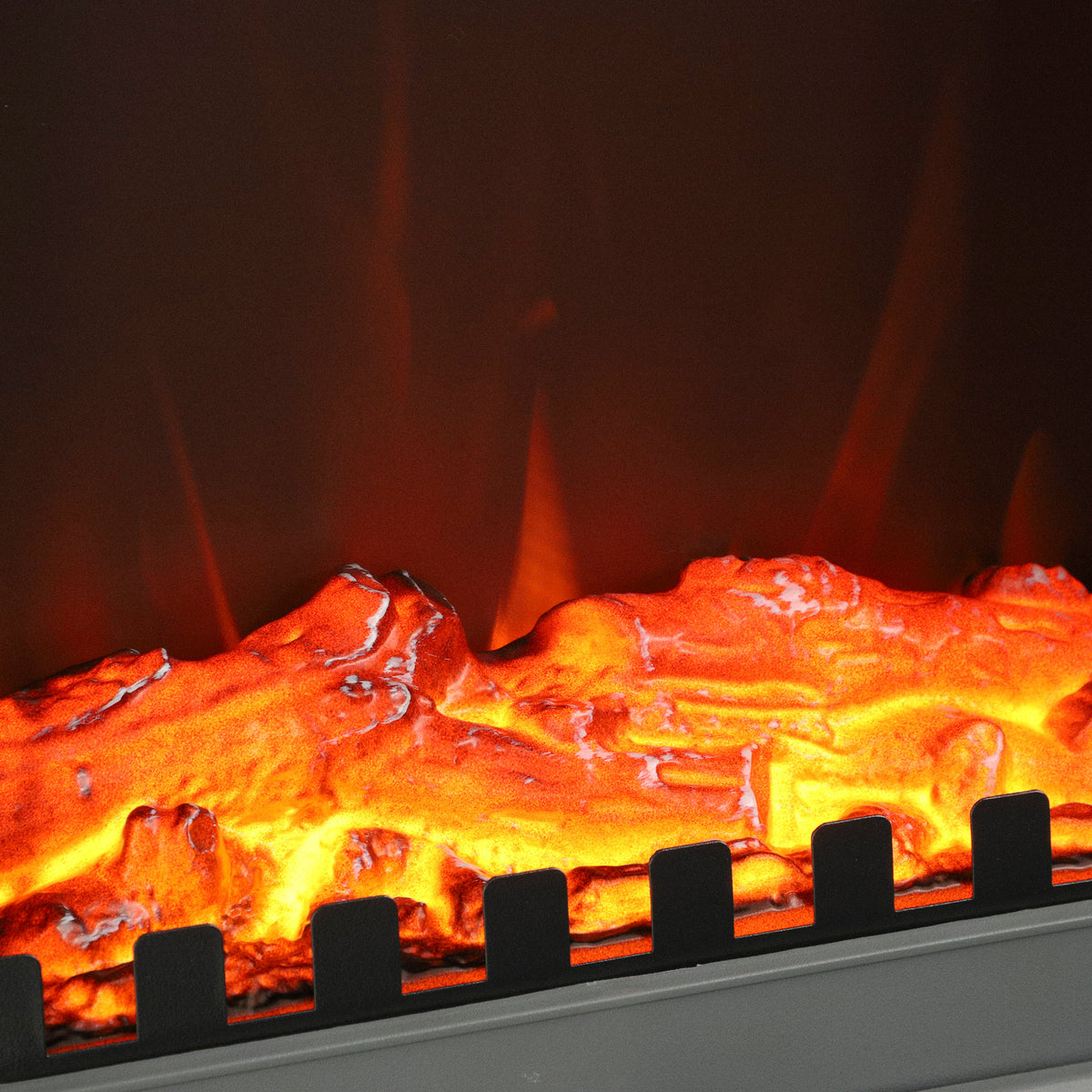 Grey Electric Fireplace Stove | 1000W/2000W Freestanding Heater | Dimmable LED Log Flame | 10–35°C Thermostat | Gold-Tone Handle