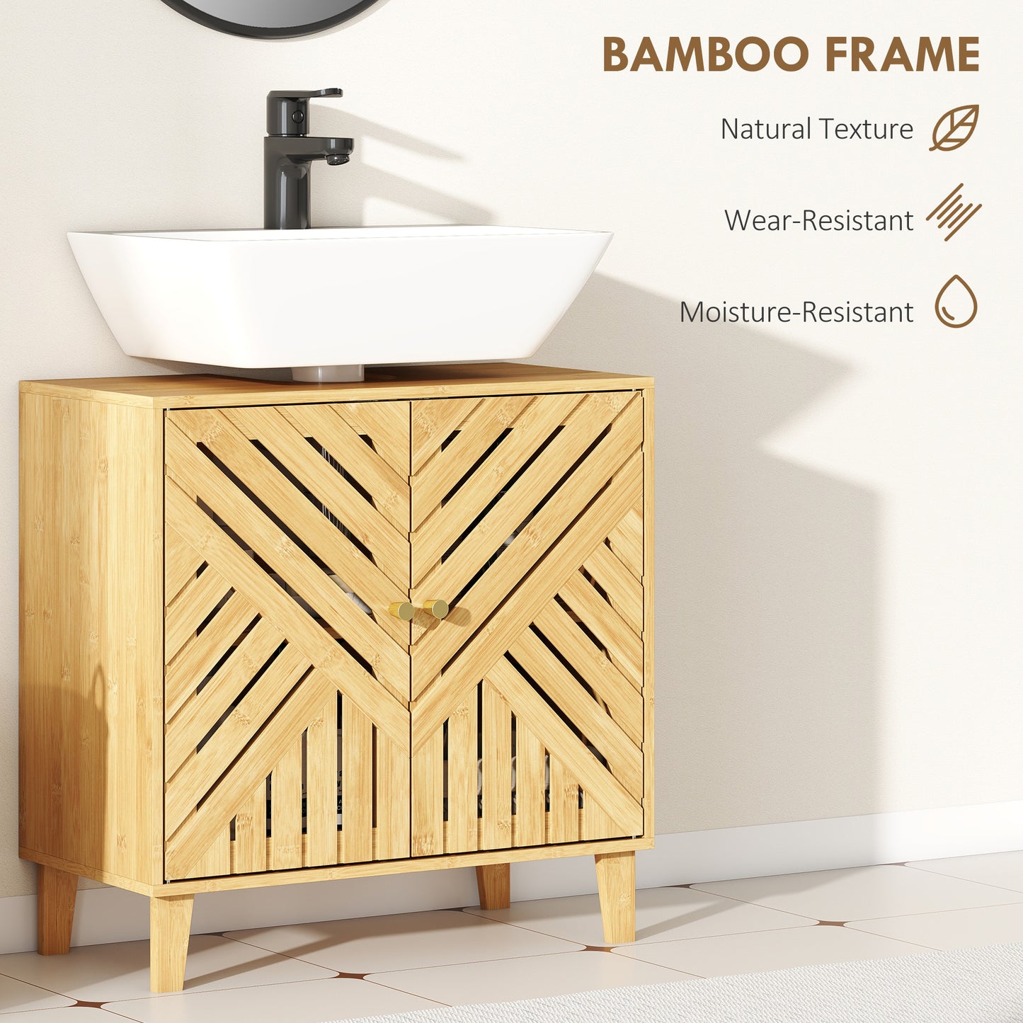 Bamboo Bathroom Under Sink Cabinet with Adjustable Shelf for Basin without Pedestal - Natural