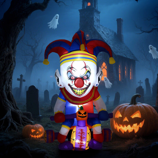 4ft Halloween Inflatable Clown on Bicycle, Blow Up Outdoor Halloween Decoration with 3 Built-in LED Lights for Garden, Party Indoor Outdoor