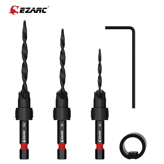 EZARC 5 Piece Countersink Drill Bit Set, 1/4" Hex Shank Quick Change Tapered Drill Bits Counter Sinker Woodworking Pilot Screw Hole
