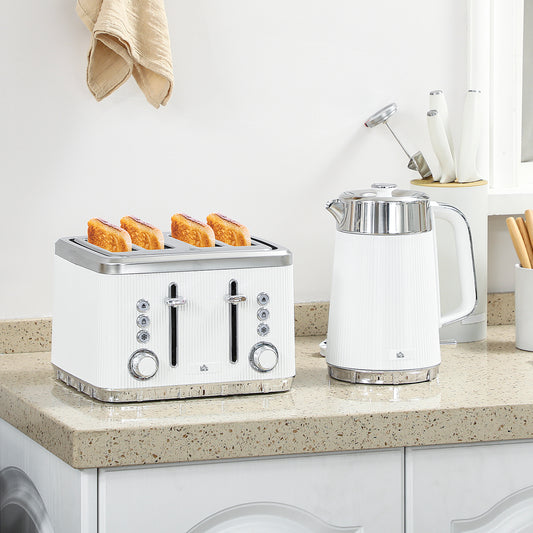 Electric Kettle and Toaster Set, 3000W 1.7L UK Strix Thermostat Rapid Boil Jug Kettle with Limescale Filter, 4 Slice Toaster W/ 7 Browning Controls, Crumb Tray