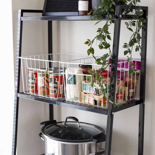 Maison & White White Mesh Storage Baskets Pack of 2 | Powder-Coated Carbon Steel | Scratch Rust Corrosion Proof | 28x26x18cm | Carry Handles | Kitchen Bathroom Garage Shed | 2-Year Warranty