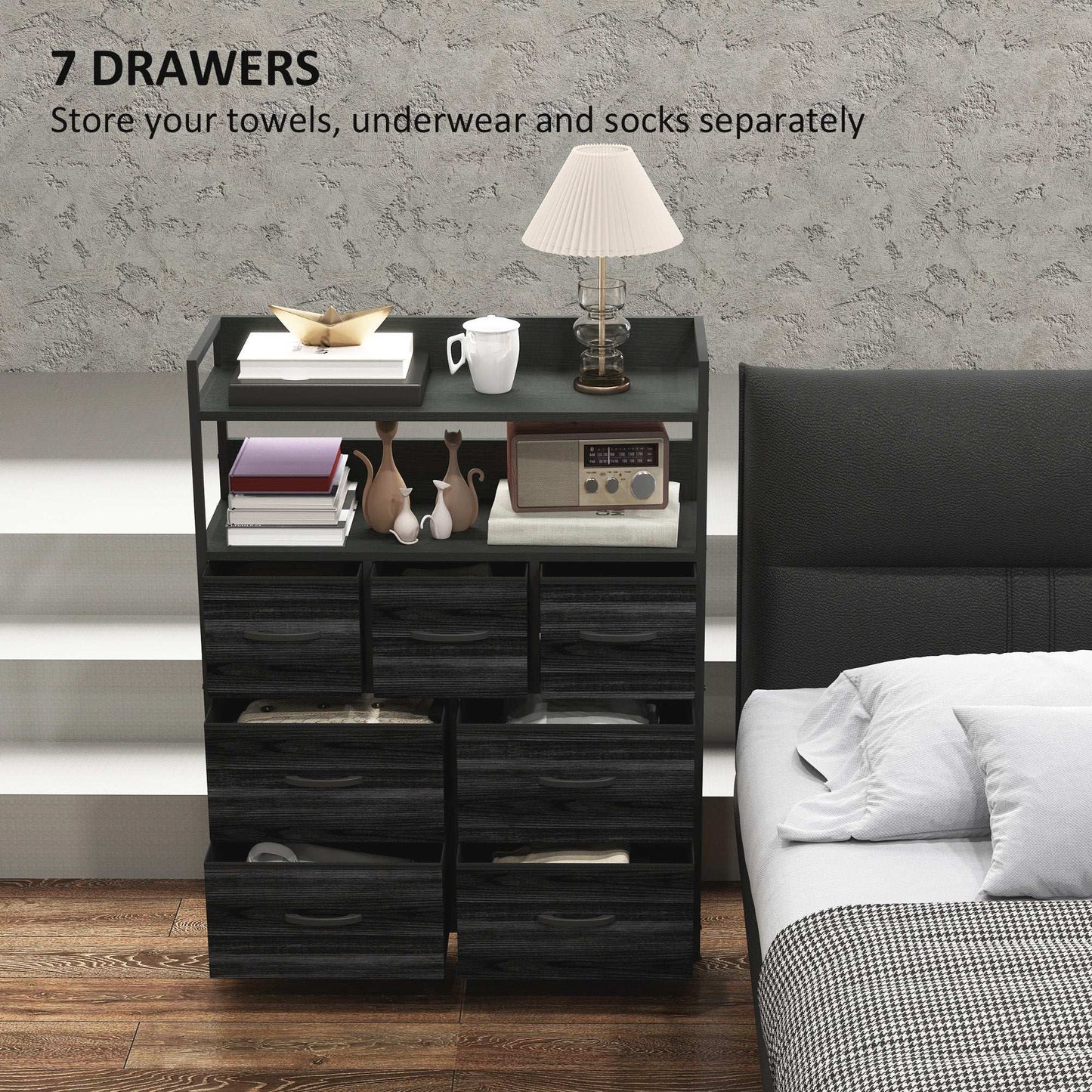 ustic Chest of Seven Fabric Drawers - Black