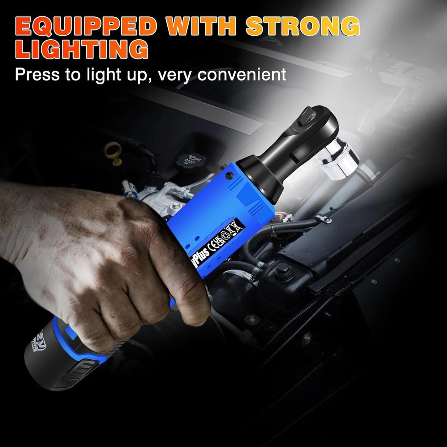 Dayplus 12V Right Angle Ratchet Wrench 3/8" Cordless Electric Screwdriver Removal Screw Nut Car Repair Lithium With 2 Batteries