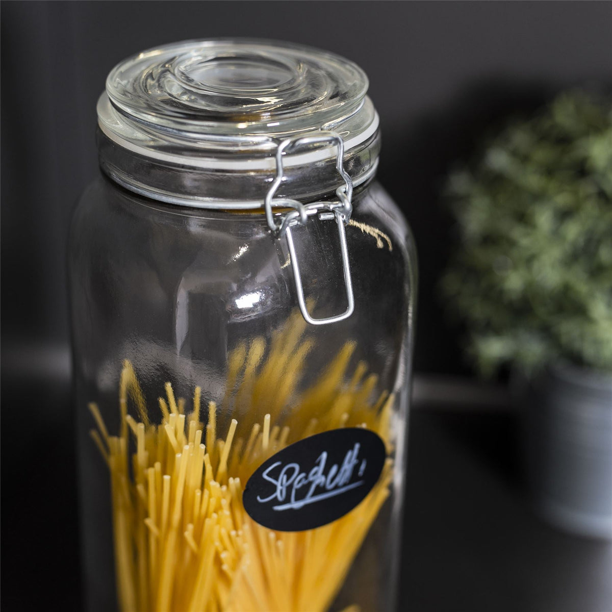 Maison & White 2.2L Glass Storage Jar | Tall Clip Top Pasta & Pantry Container | 32.5cm High | Clear Glass & Steel Clasp