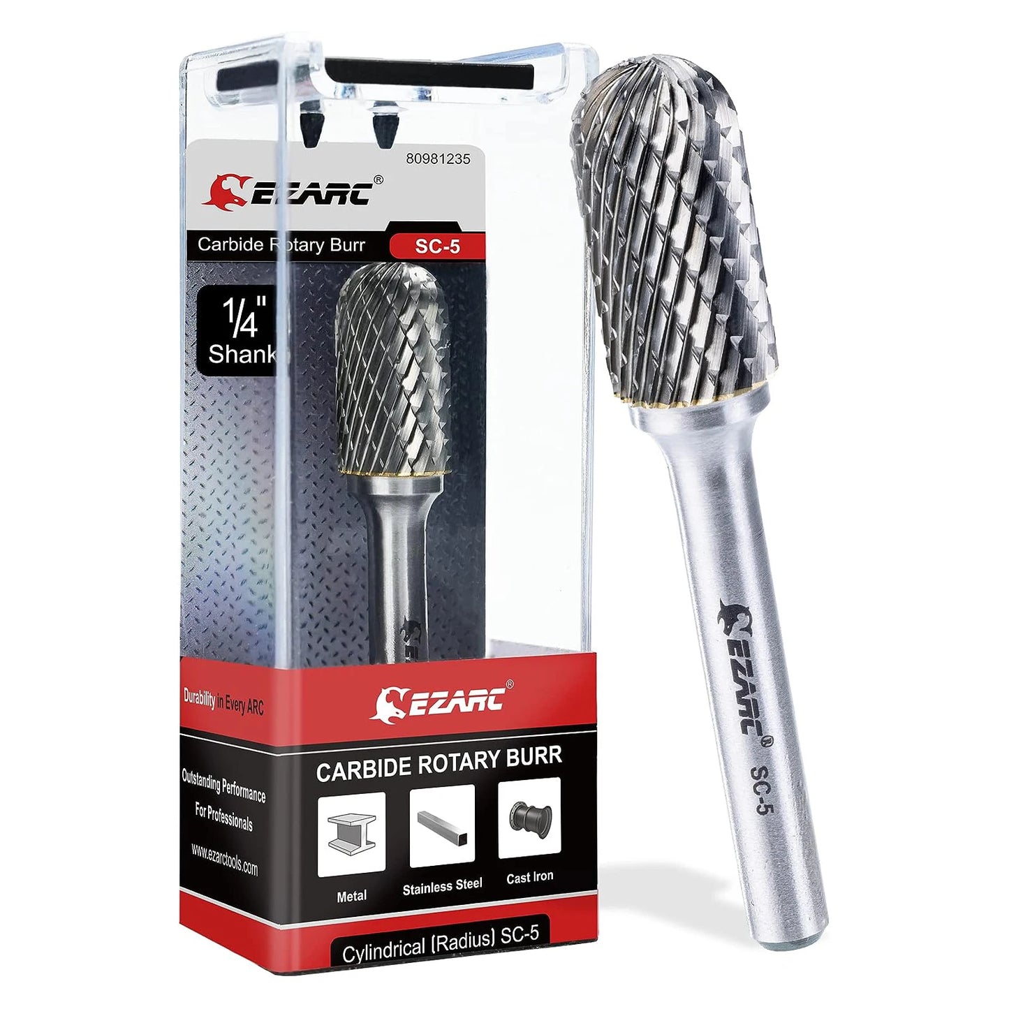 EZARC 1 Piece Tungsten Carbide Rotary Burr Bit, Double Cut Carbide Burr 1/4" Shank Die Grinder Cutting Burrs Bit for Metal Working