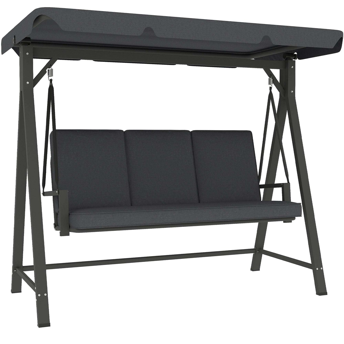 Outsunny Three-Seater Garden Swing Bench, with Adjustable Canopy - Dark Grey