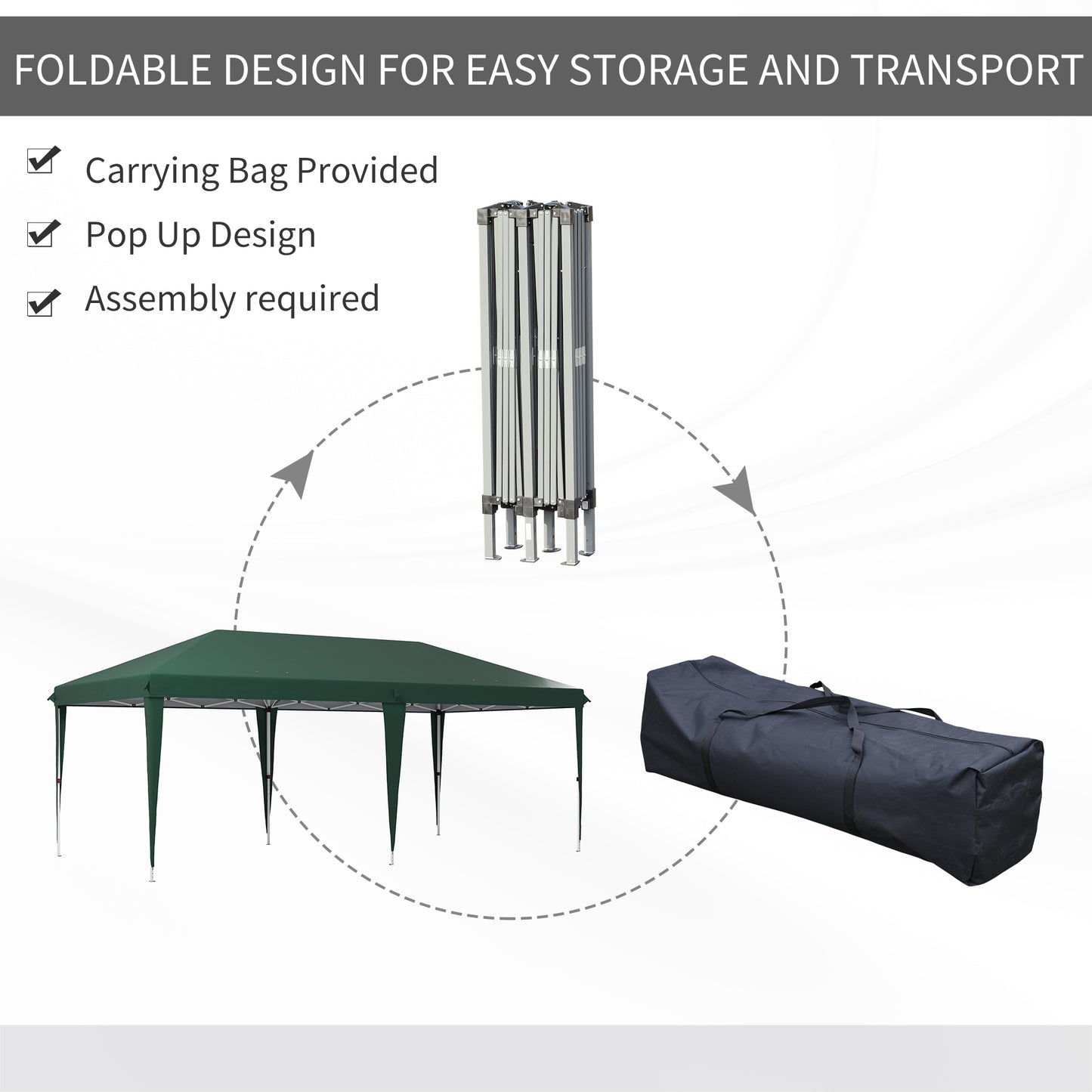 Outsunny Pop Up Gazebo, Double Roof Foldable Canopy Height Adjustable Canopy w/ Carrying Bag, 6 m x 3 m x 2.65 m, Green