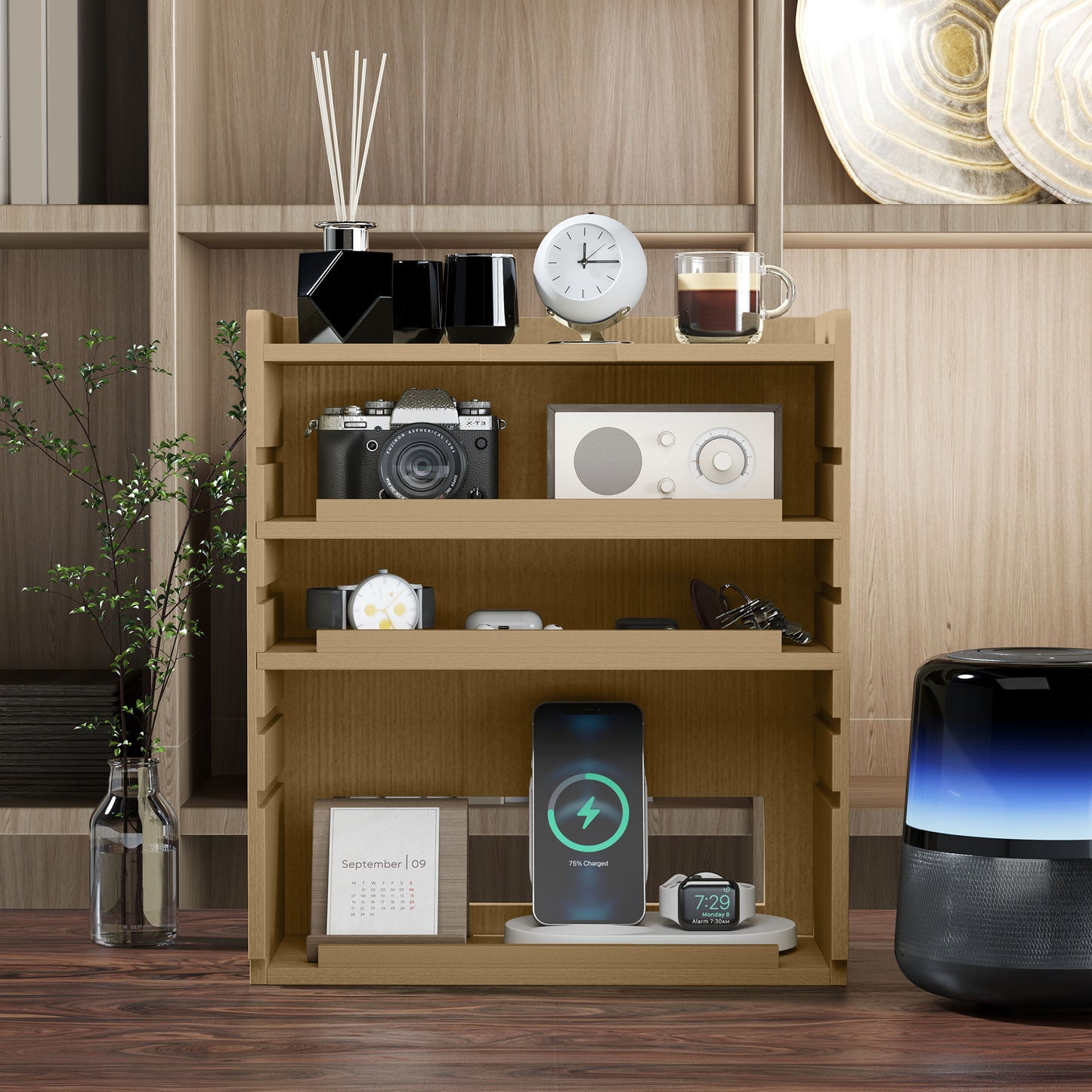 Four-Tier Desktop Organiser Storage Rack - Oak Tone