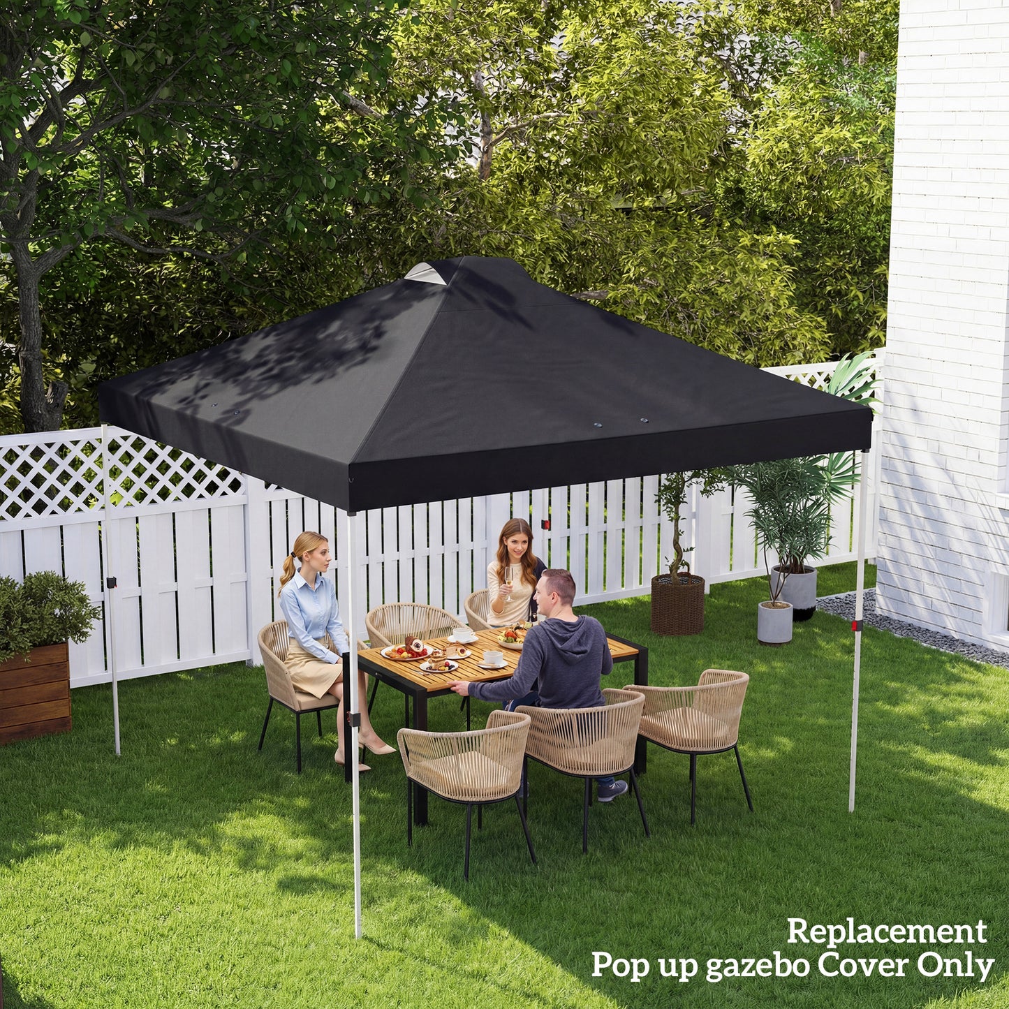 3x3m Gazebo Roof Replacement Canopy | UV50+ Waterproof | 210D Silver-Coated Oxford Fabric | Double Vented | 8 Drainage Holes | Hook & Loop | Fits 3x3m Straight-Leg Frames | Black