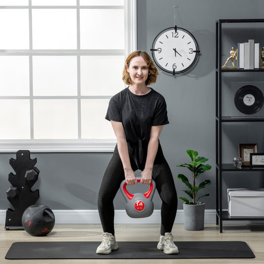 SPORTNOW Kettlebell, 14kg Kettle Bells with Handle for Home Gym Weight Lifting and Strength Training, Red and Grey