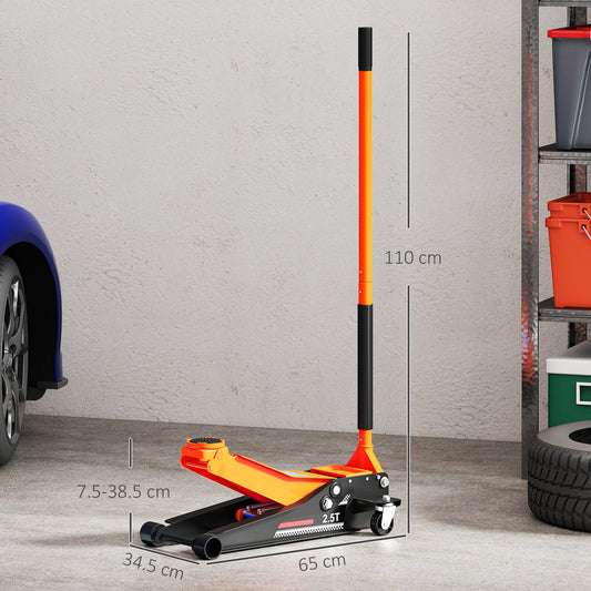 2.5 Ton Hydraulic Low-Profile Floor Jack, with 7.5-47cm Lifting Range, Wheels, Orange