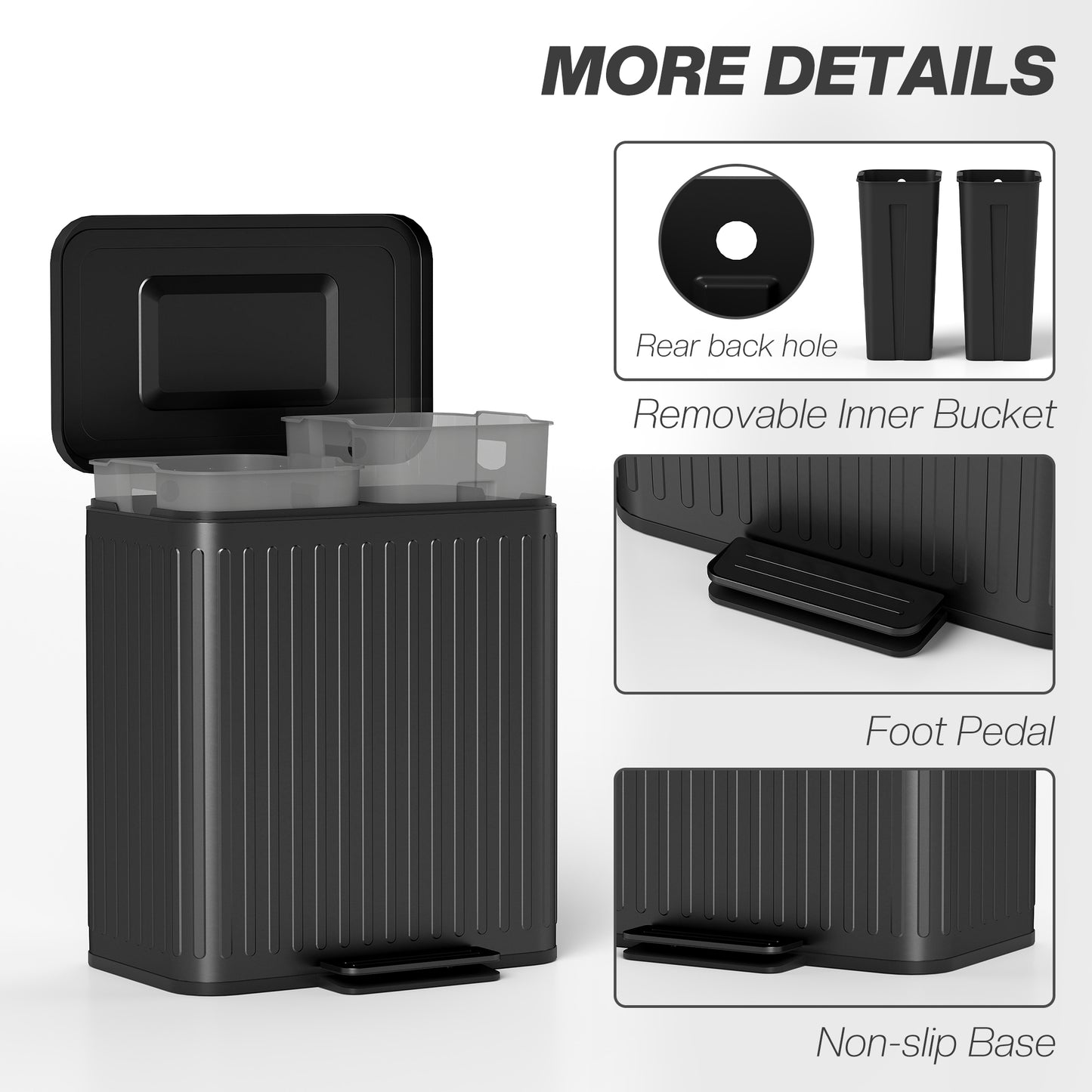 40L Dual Compartment Rubbish Bin, with Soft-Close Lid - Black