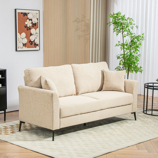 Modern 3 Seater Sofa, Linen Fabric Sofa Couch, Upholstered Sofa Settee with Cushions and Pillows for Living Room Guest Room Bedroom Office