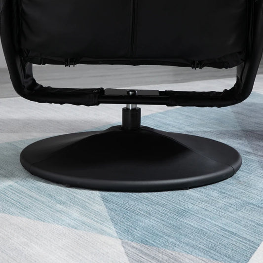 PU Leather Recliner Chair with Ottoman, Swivel Recliner and Ottoman with Round Wrapped Base for Living Room, Black