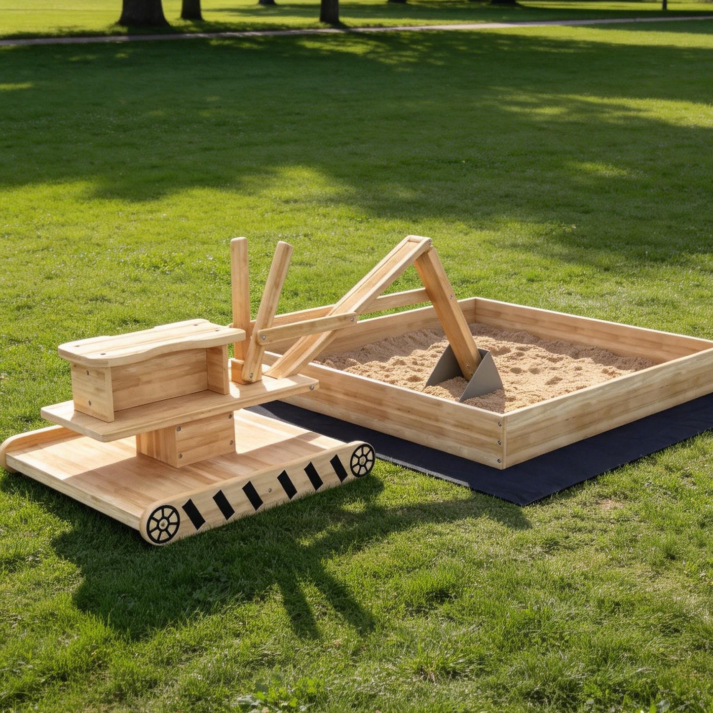 Wooden Sand Pit with Digger & 360° Swivel Seat – 200kg Sand Capacity, Fabric Liner, Solid Fir Wood, For Garden, Ages 3–6