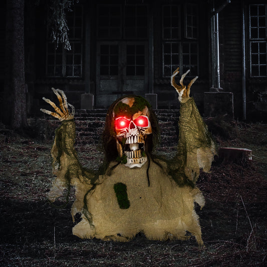 Halloween Animated Skeleton with Glowing LED Eyes, Half-Body Scary Halloween Decorations, Battery Operated, Indoor Party Props