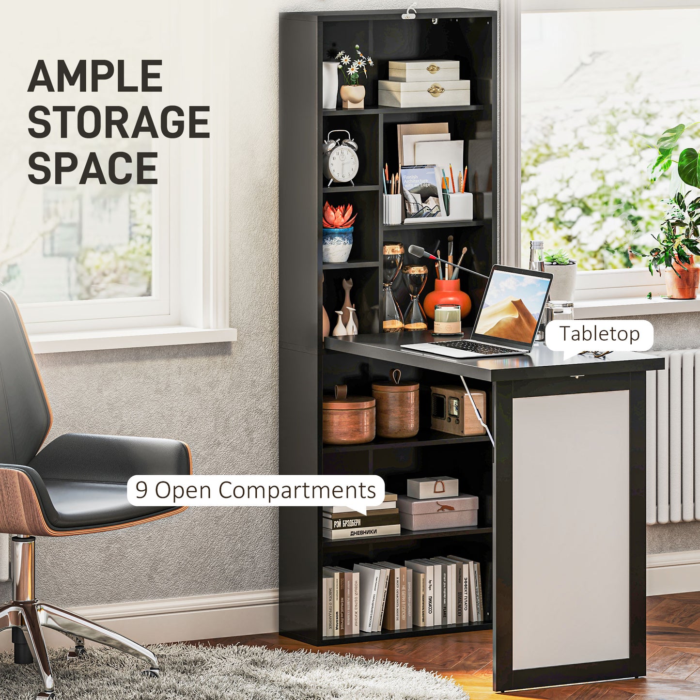 Three-Part Work Desk, with Storage and Chalkboard - Black