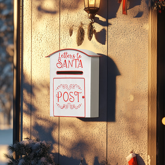 Post Box Letters to Santa Mailbox, Wall Mounted Postbox, Christmas Decoration for Indoor and Outdoor, White