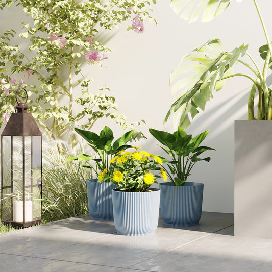 Outsunny Set of Three Ф22cm Planters Plant Pots - Blue / White