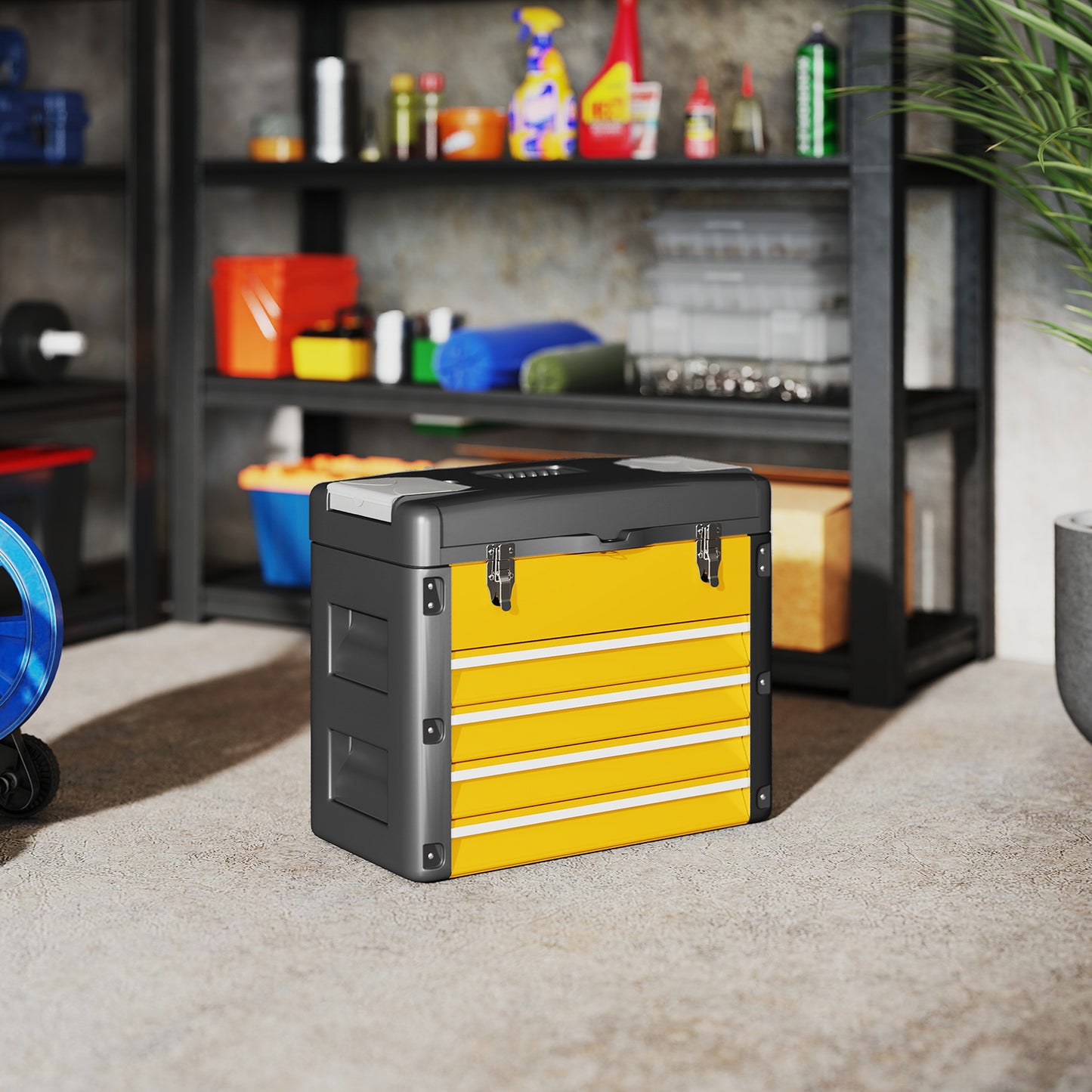 4 Drawers Large Toolbox - Yellow / Orange