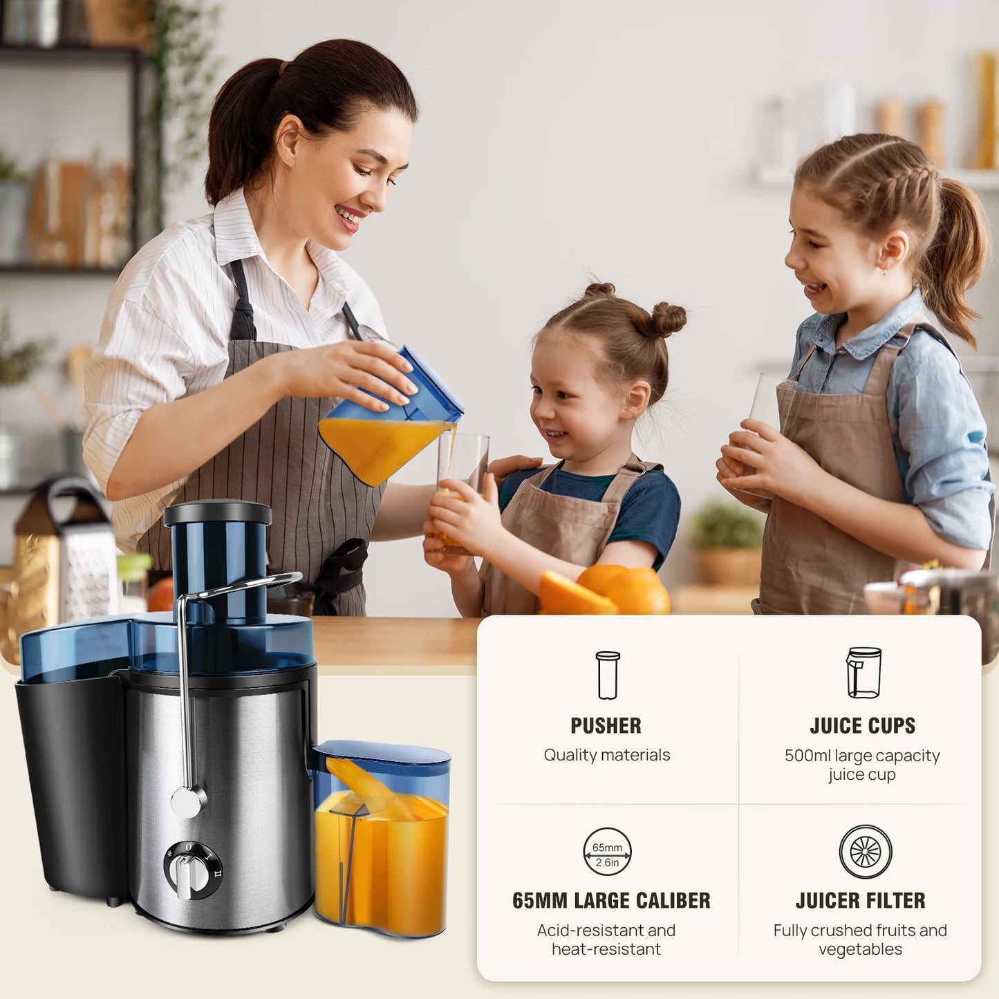 900W Juicer, Centrifugal Juicer Machines Whole Fruit and Vegetable, 65Mm Wide Mouth Juicer Extractor with 2 Speed, 500Ml