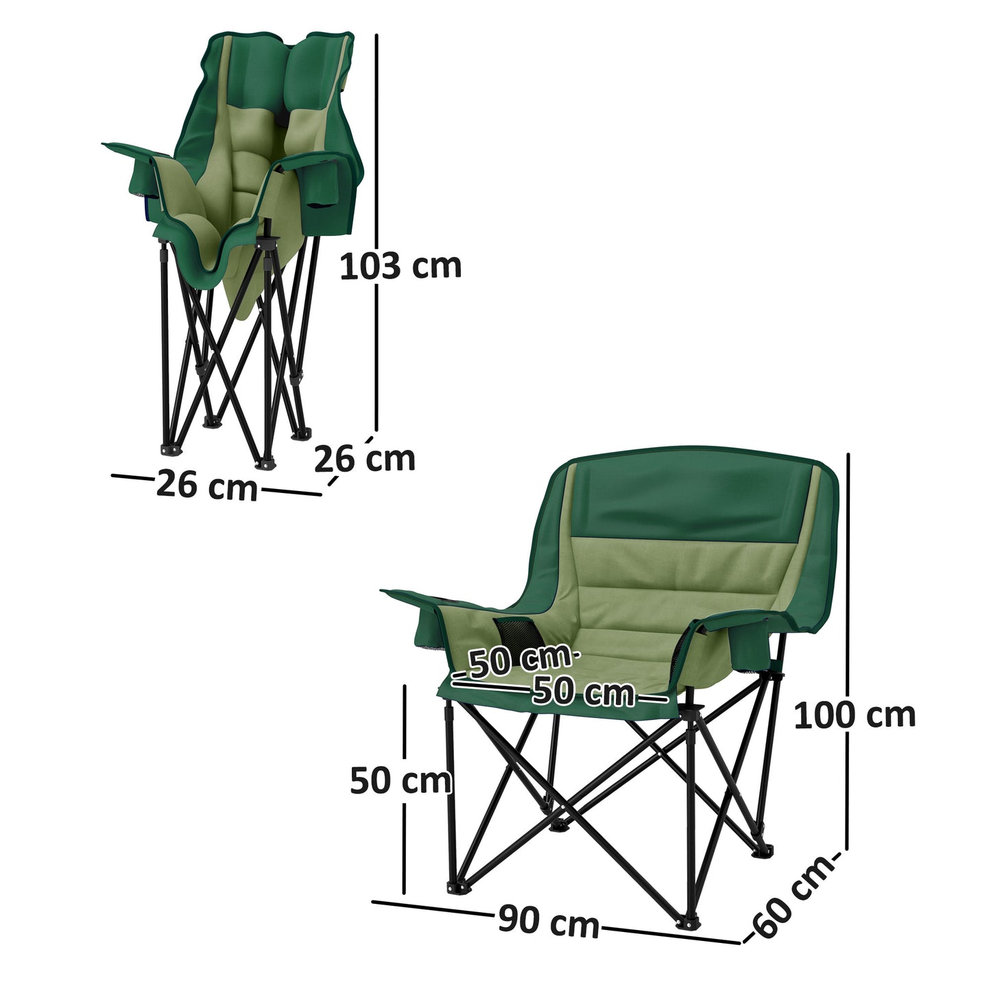 Outsunny Portable Padded Camping Chair, with Bag - Olive Green