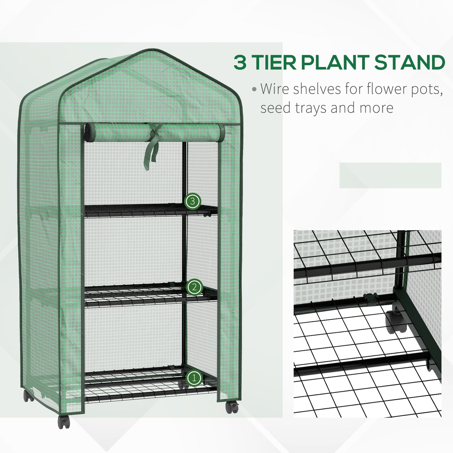 Outsunny Three-Tier Mini Greenhouse, Grow Your Own Food Vegetables, Herbs, Fruit - Green / White