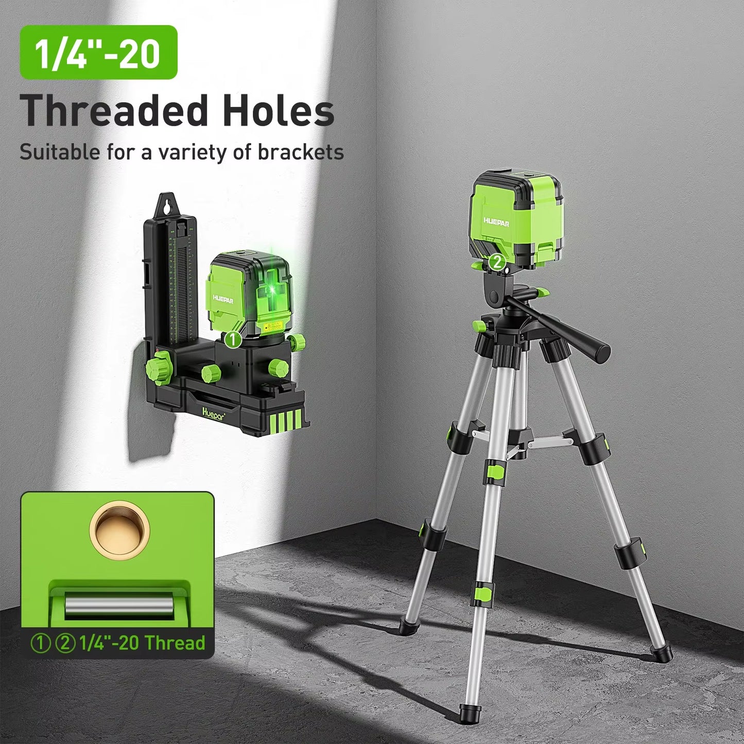 Huepar Cross Line Laser Level with 0.65M Tripod 2 Lines Germany Osram Self-Leveling Horizontal & Vertical Laser Leveling Tool