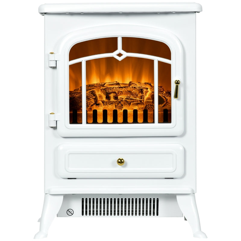 HOMCOM Freestanding Electric Fireplace Indoor Heater Glass View Log Wood Burning Effect Flame Portable Fireplace Stove 950/1850W