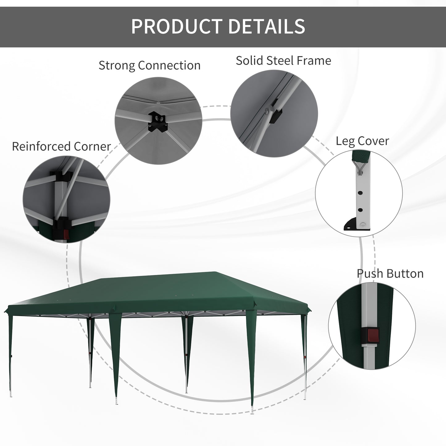 Outsunny Pop Up Gazebo, Double Roof Foldable Canopy Height Adjustable Canopy w/ Carrying Bag, 6 m x 3 m x 2.65 m, Green