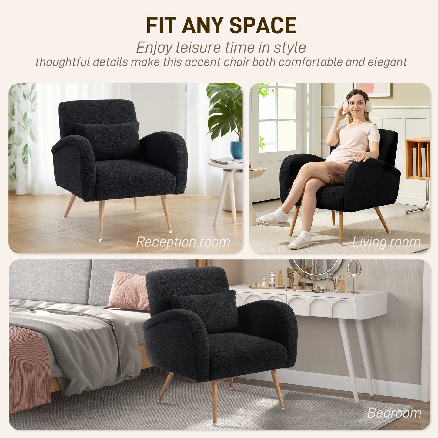 Teddy Fleece Accent Chair - Black