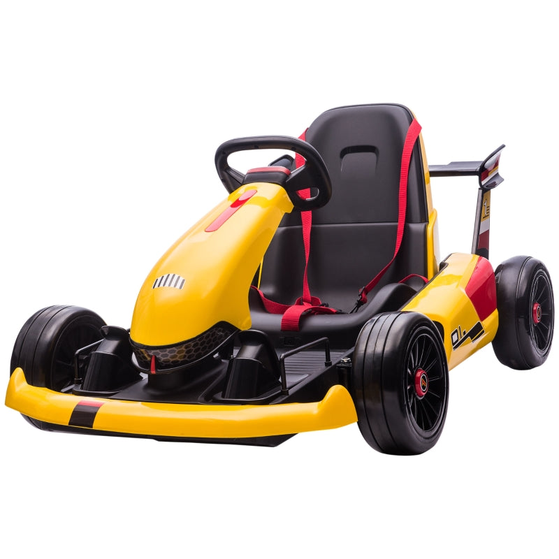 Electric Go Kart with Adjustable Footrest, Reversing Steering Wheel, Kids Ride-On Racing Go Kart with 12V Rechargeable Battery, 2 Speeds, Remote, Light Music Horn, Toy for Boys Girls