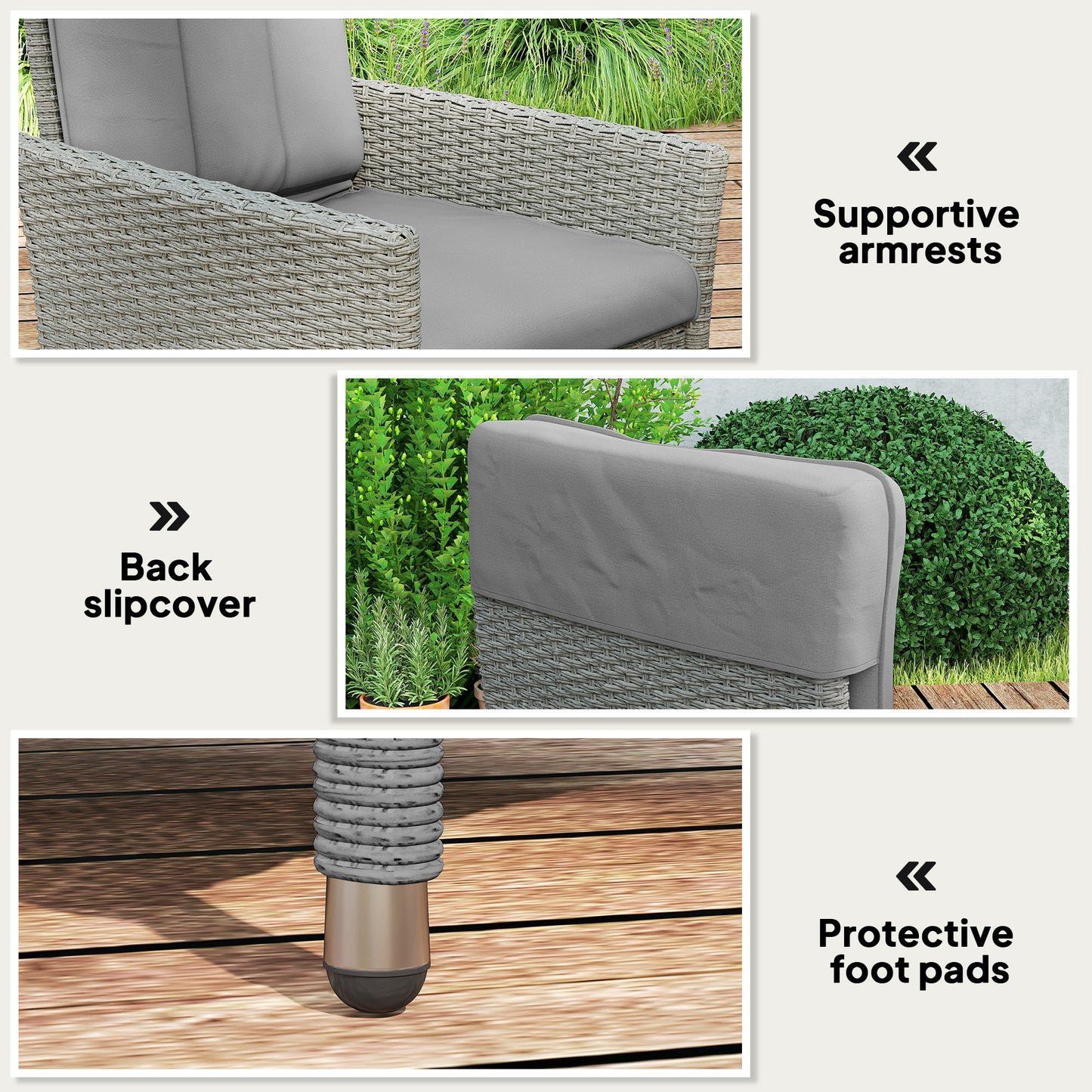 Rattan Garden Recliner Chair, Wicker Reclining Armchair with Adjustable Backrest and Cushion, Outdoor Lounge Sun Lounger with Armrests