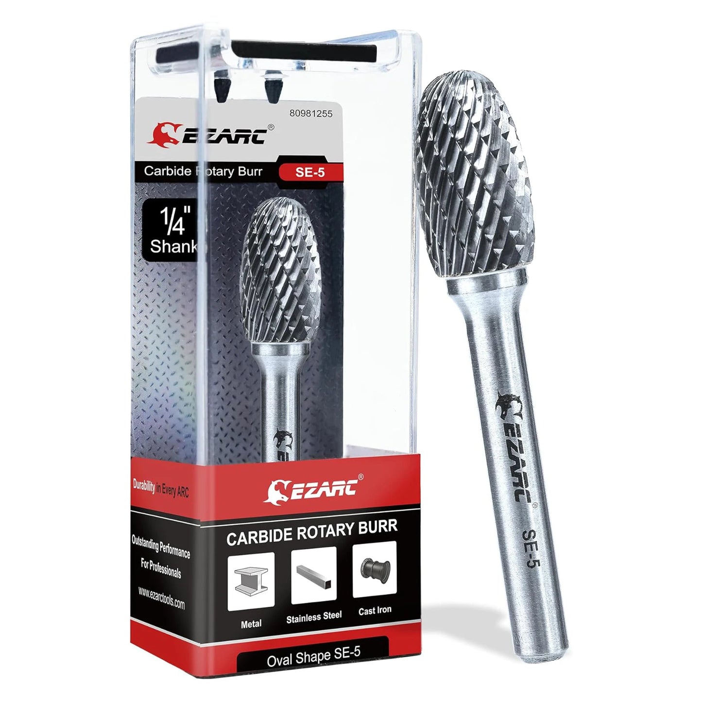 EZARC 1 Piece Tungsten Carbide Rotary Burr Bit, Double Cut Carbide Burr 1/4" Shank Die Grinder Cutting Burrs Bit for Metal Working