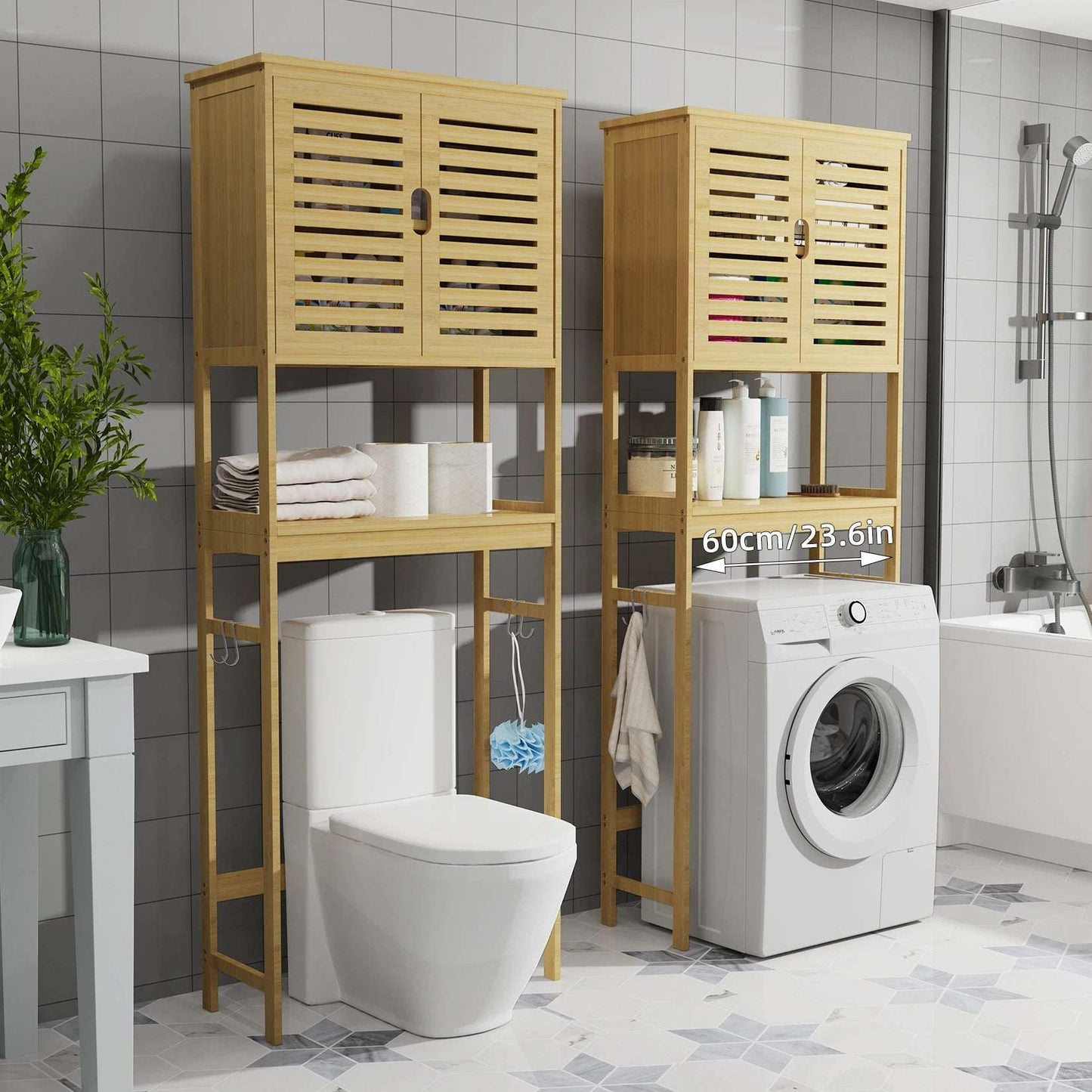 Over-The-Toilet Bathroom Storage Cabinet Bamboo Tall Organizer Rack Free Standing