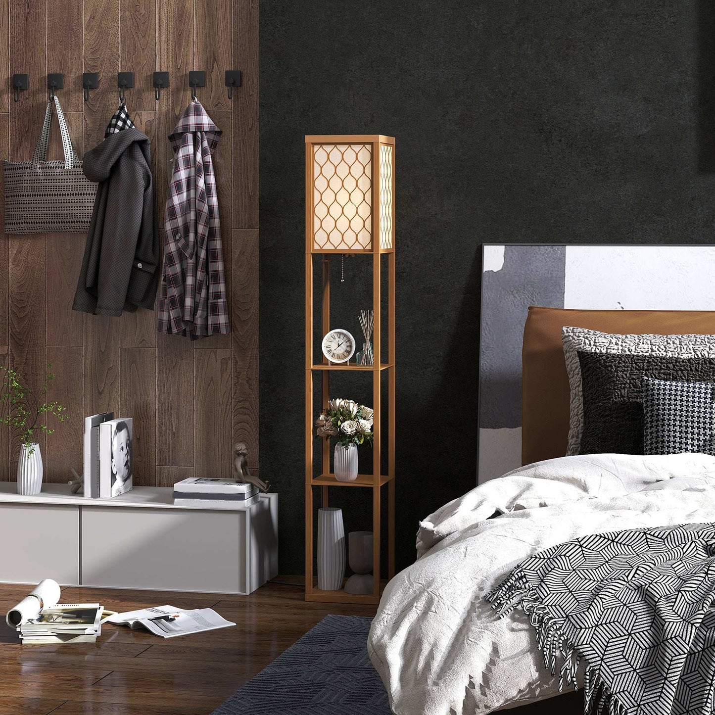 Three-Shelf Standing Floor Lamp - Natural