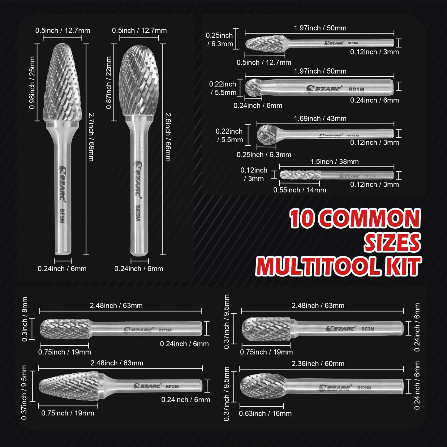 EZARC Tungsten Carbide Rotary Burr Bit 1PC Metalworking Double Cut Rotary File Milling Cutter Head Grinding Carbide Burr Tool
