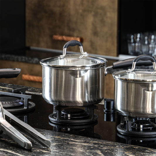 Maison & White Stainless Steel Saucepan Set of 3 with Lids | Aluminium Even-Heat Base | Stay-Cool Handle | Induction Gas Electric Ceramic | 16cm 18cm 20cm | All Hob Types | 2-Year Warranty