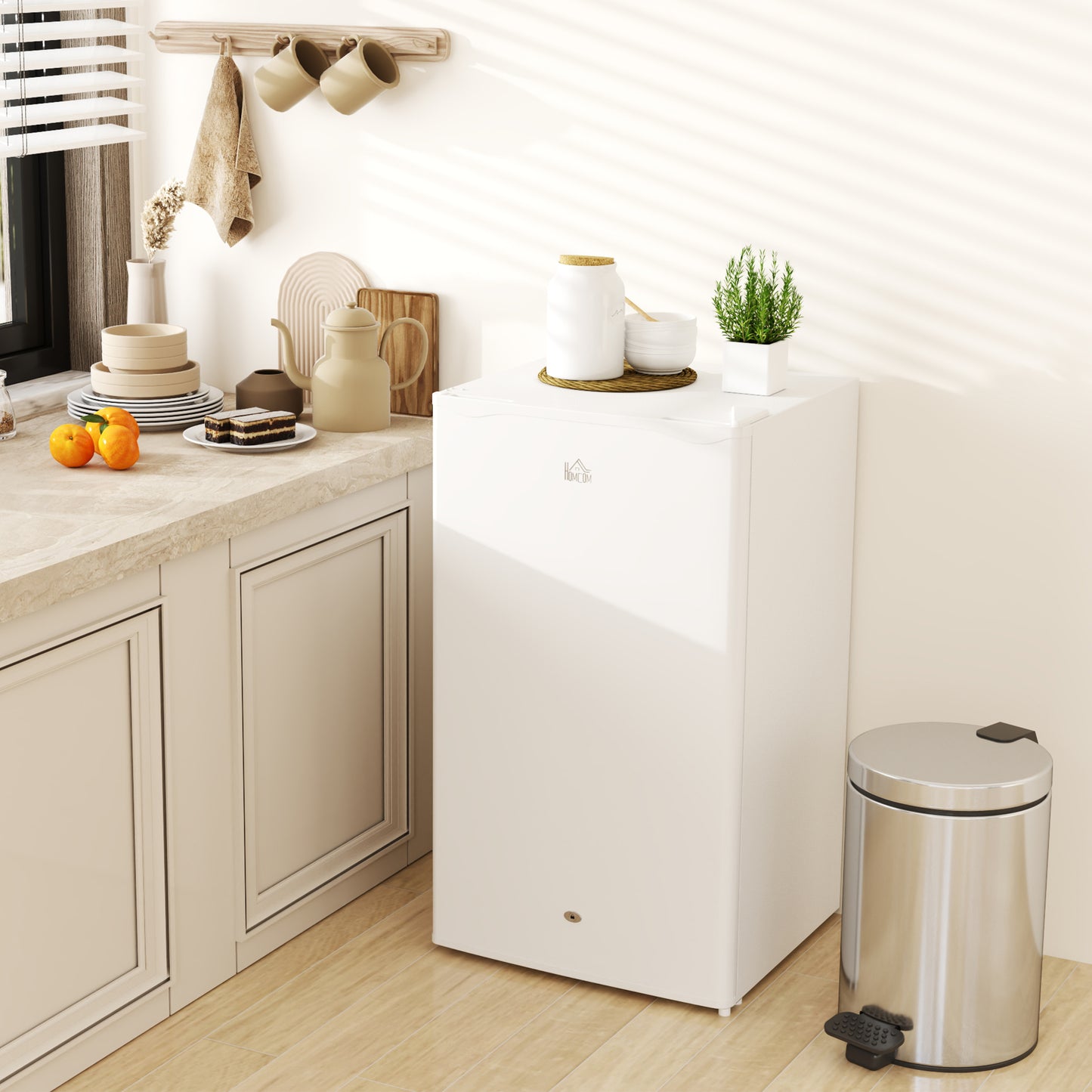 91L Freestanding Under-Counter Fridge Freezer with Lock - White