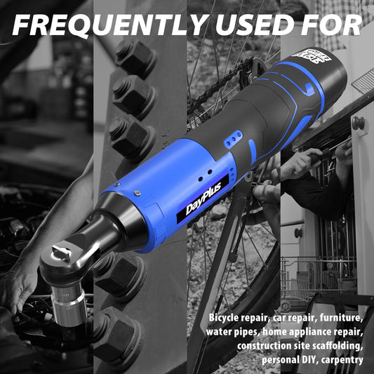 Dayplus 12V Right Angle Ratchet Wrench 3/8" Cordless Electric Screwdriver Removal Screw Nut Car Repair Lithium With 2 Batteries