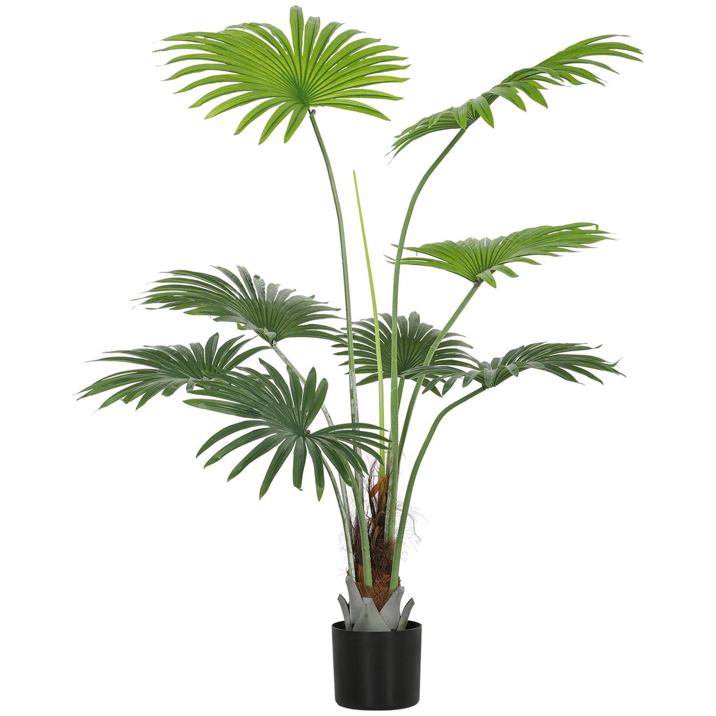 145cm Artificial Palm Tree, Decorative Artificial Plant with Lifelike PEVA Leaves and Coconut Coir, Fake Tree with Plastic Pot and Flocking