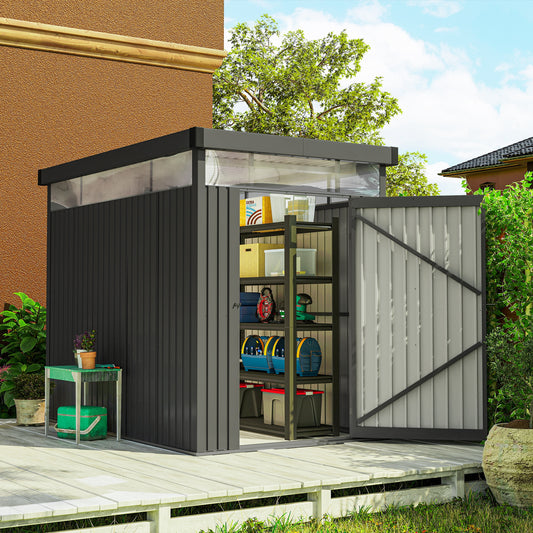 5.3 x 8.5ft Galvanised Steel Garden Shed, Metal Shed with Roof Windows, Leakage Holes and Lockable Wide Door for Outdoor Patio Tool Storage