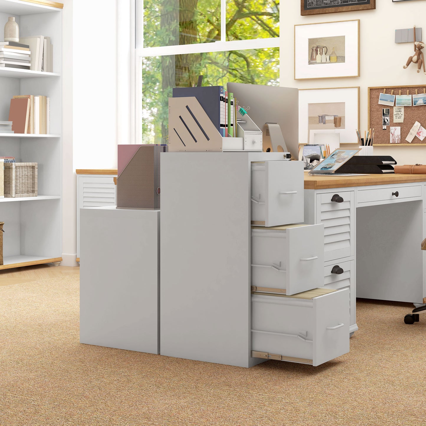 Three-Drawer Modern Steel Filing Cabinet Organiser Storage Unit - White