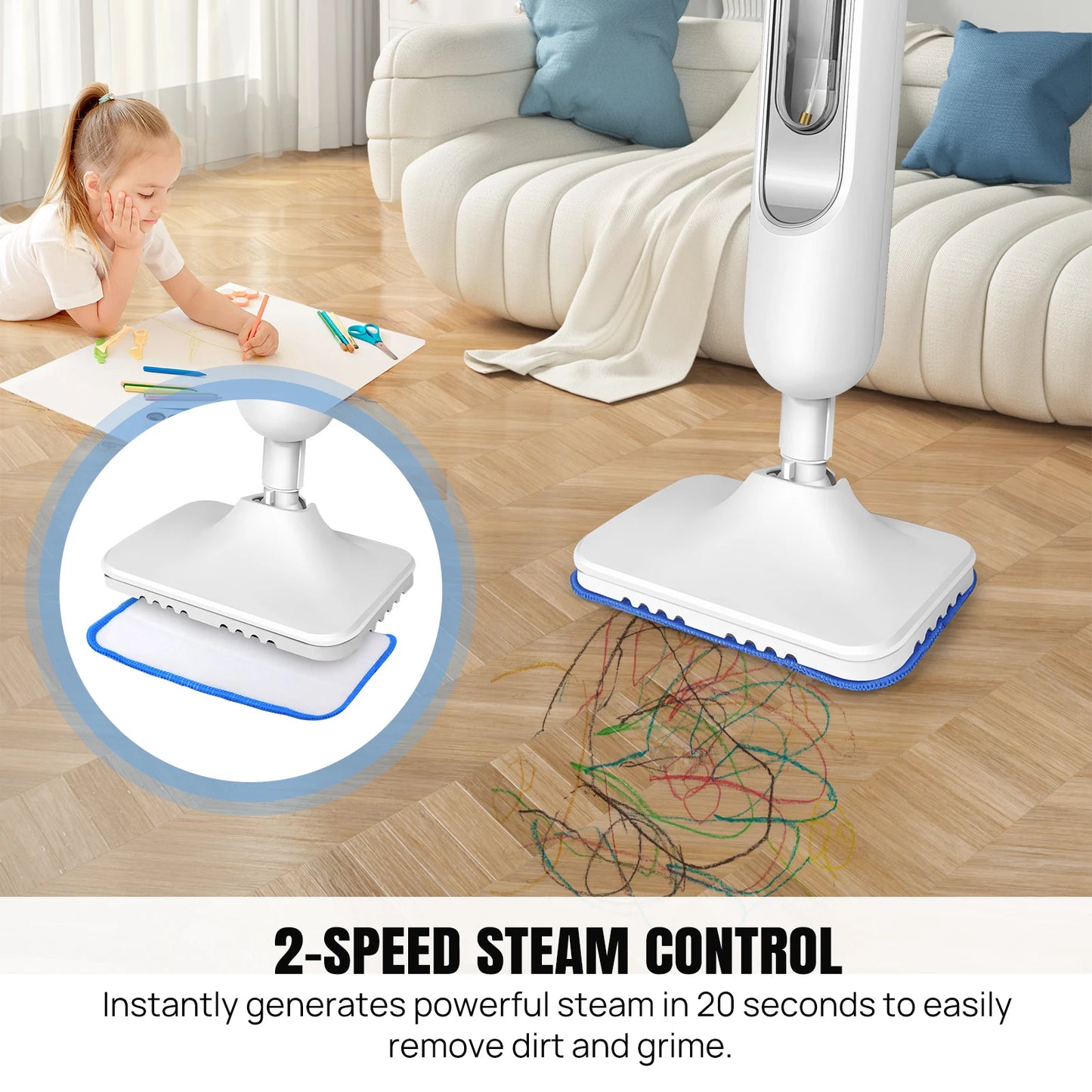Dayplus Steam Mop & Detachable Steam Cleaner, 1500W Powerful Floor Steamer for Carpet Laminate Hardwood, 2 Washable Pads, 400ML