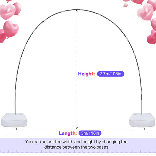 Reusable Balloon Arch Stand Kit with Base, Adjustable Balloon Arch Frame 3M Wide & 2.7M Tall for Graduation Wedding Birthday