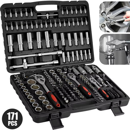 171 Piece Socket Wrench Set Car Repair Tool Ratchet Torque Wrench Combo Kit 1/4 3/8 1/2 Ratchet Spanner Screwdriver Bits