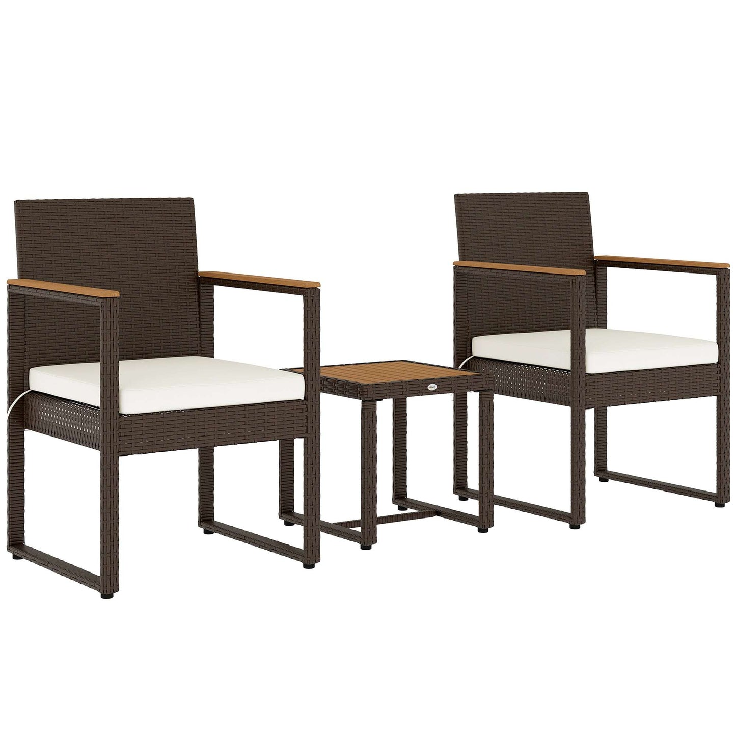 Outsunny Three-Piece Rattan Chair Set With Acadia Wood Table - Brown / Grey